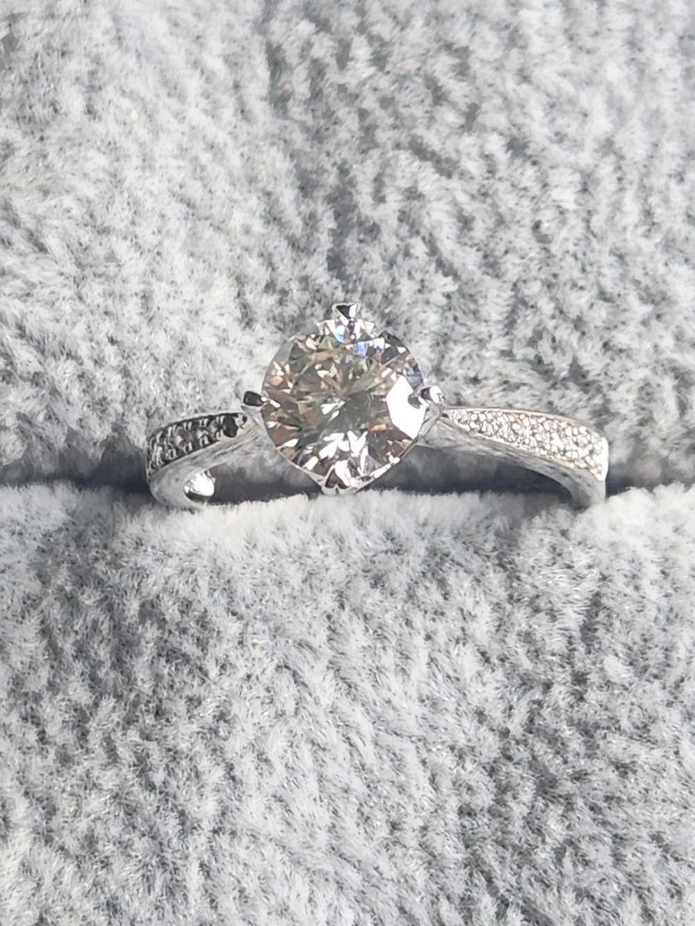 Sterling Silver Round Lab Moissanite Engagement Ring - Clear